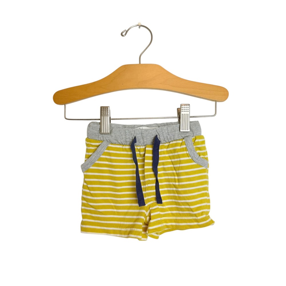 Baby Boden Yellow White Striped Jersey Shorts Grey Trim 3-6M